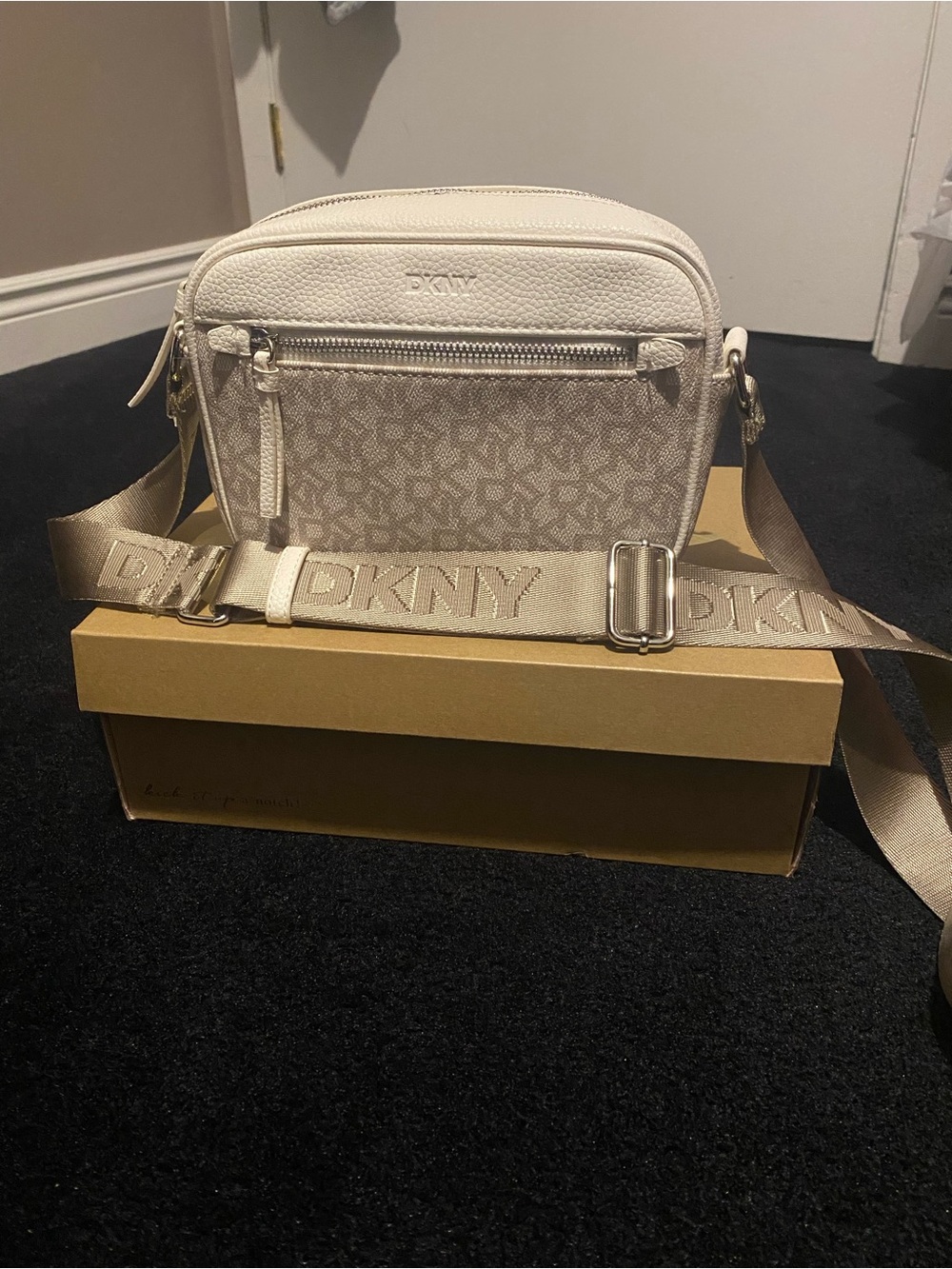 DKNY Cream Logo Crossbody with Signature Strap